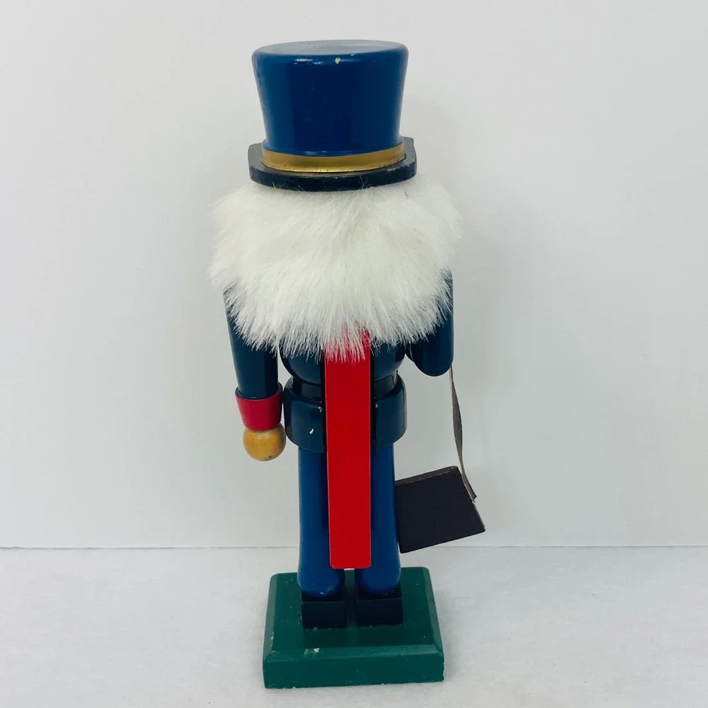 Vintage Wooden Mailman Nutcracker Postman with Letter and Mail Bag 10 Inch Blue